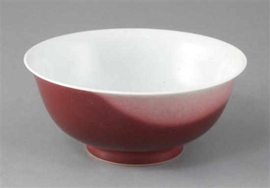 A Chinese peach-bloom bowl, 18th century, 18.2cm diameter, small firing fault inside foot